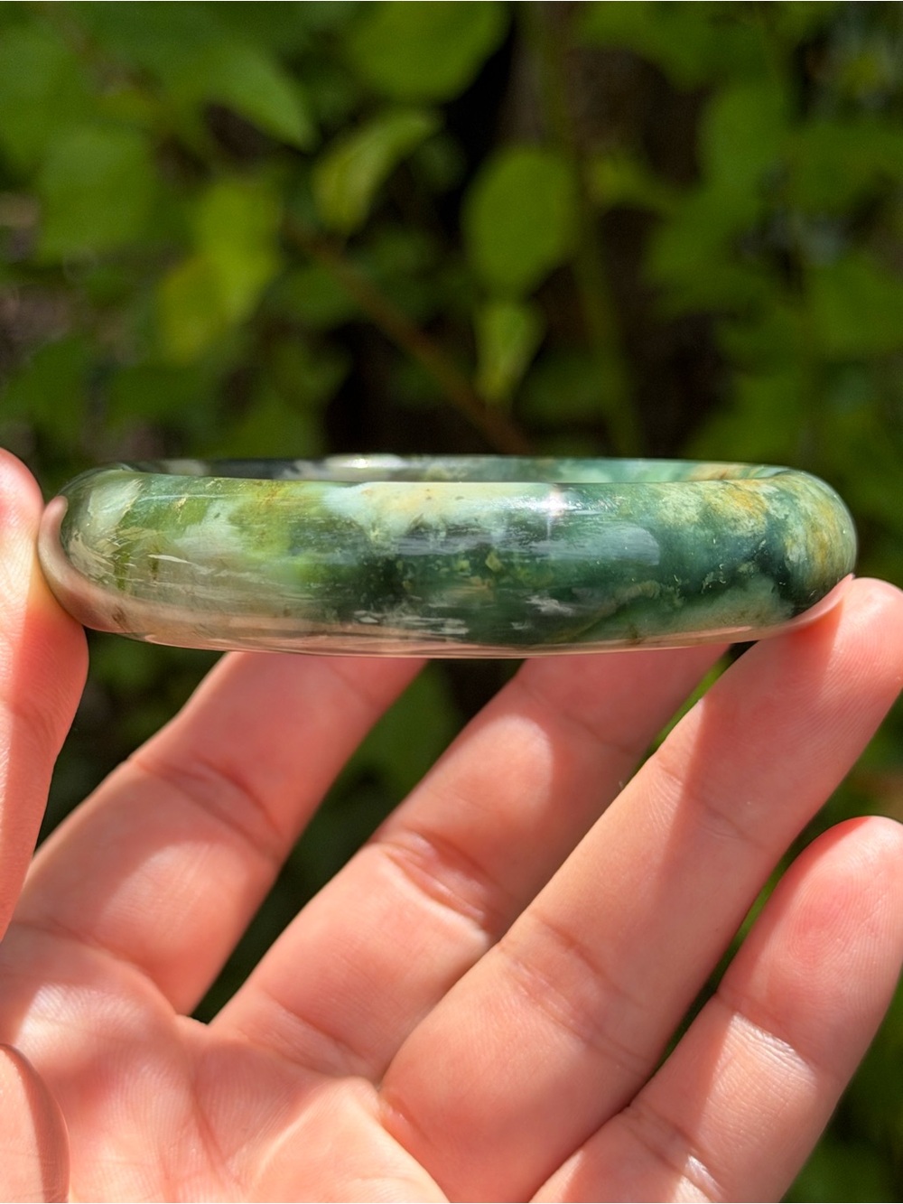 57mm inner diameter chunky green xiuyu jade bangle‎ 1736